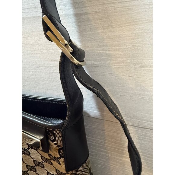 Authentic Gucci GG Supreme Canvas & Leather Shoulder Bag Beige/Black Adjustable - Picture 4 of 10
